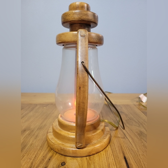 Rustic Wooden Electric Lantern With Glass Chimney And Flickering Light - Picture 3 of 8